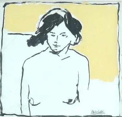 Philip Sutton RA (b.1928), mixed media, Study of a nude woman, signed, 9.5 x 9.5cm. Condition - good